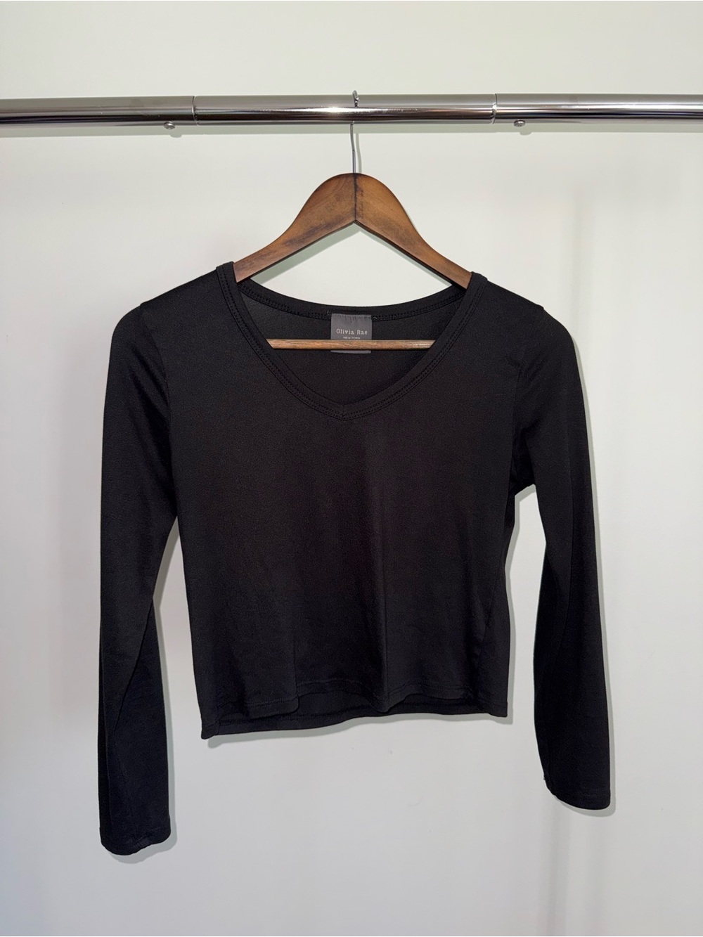 Olivia Rae Black Long Sleeve V-Neck Slim Crop Top